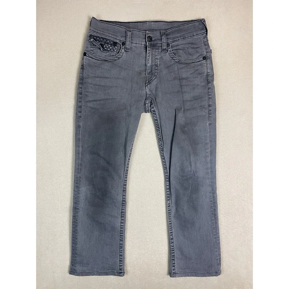 True Religion Jeans Mens 31 Straight Flap Gray Quilted Pockets EUC